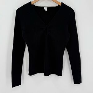 Melrose And Market Long Sleeves V-Neck Keyhole Front Sweater Women Large Black
